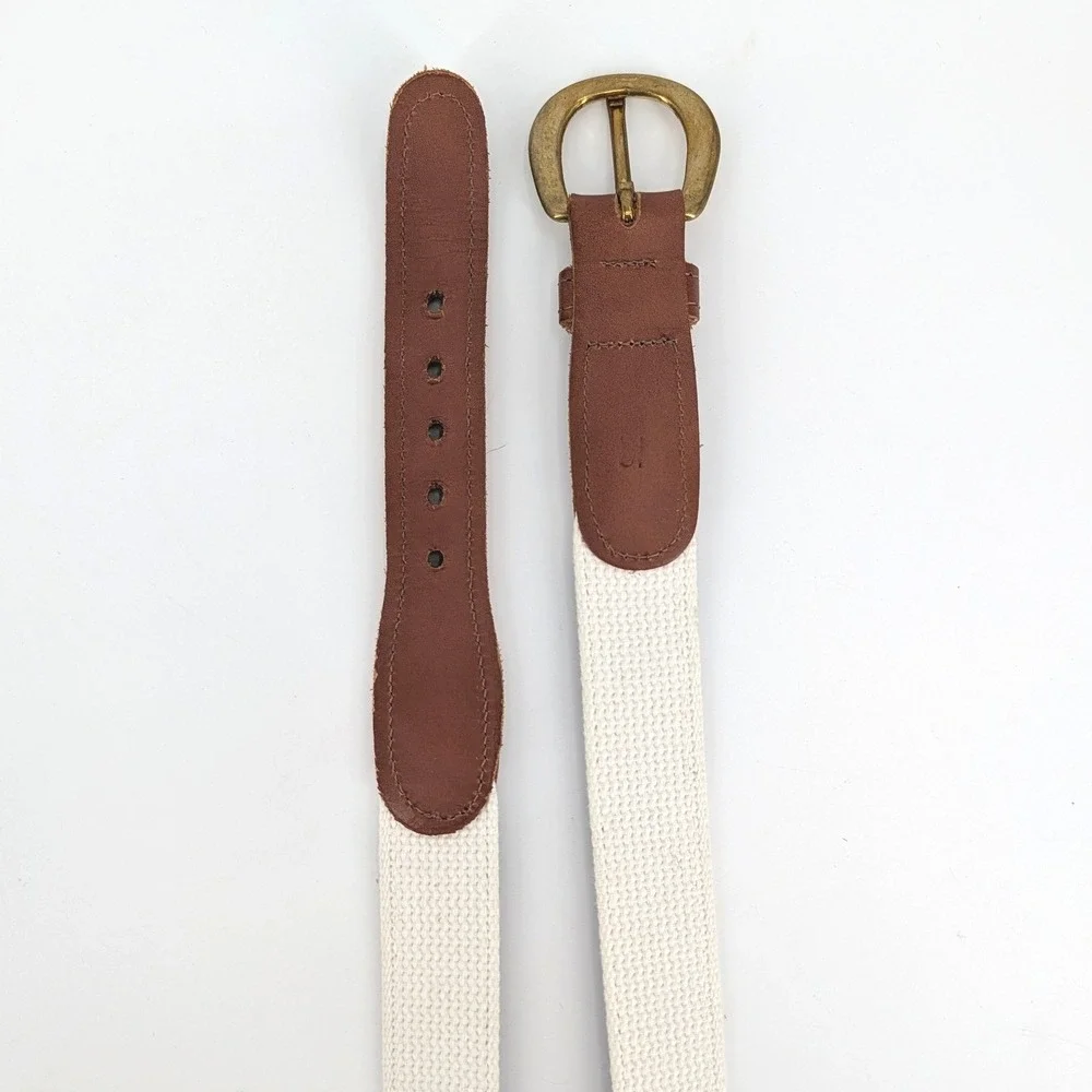 Sailboat Embroidered Nautical Nantucket Surcingle Belt Navy‎ Cream Leather 35